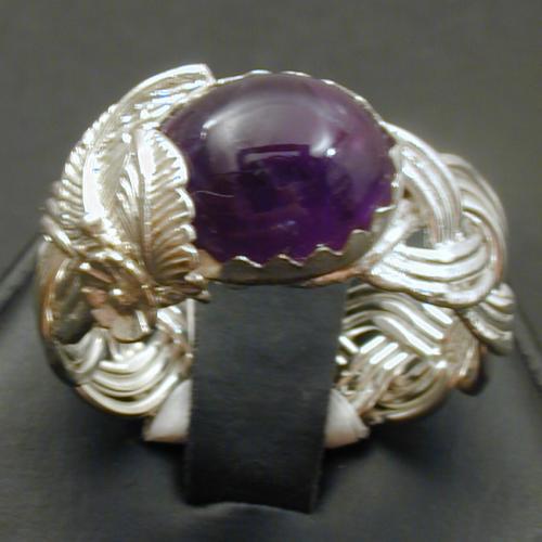 Large Celtic Knotwork Leaf Ring with Amethyst II